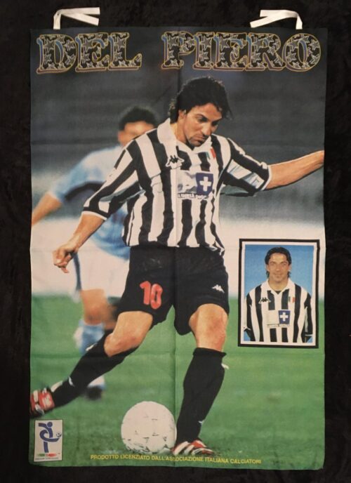 Fotbolls flagga DEL PIERO (tyg-affish) från 1998 i helt nytt skick Samlarobjekt