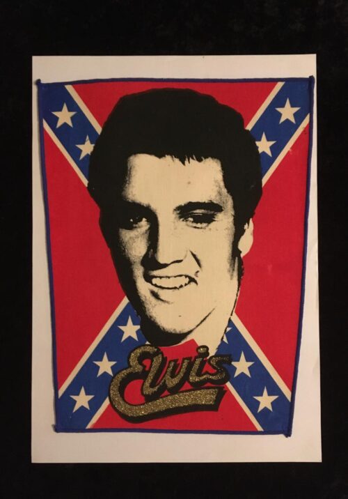ELVIS PRESLEY - GLITTER GOLD Rebel Ryggmärke från 80-talet SAMLAROBJEKT 36x28cm