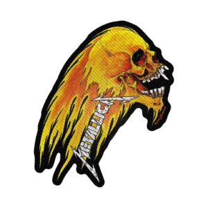 METALLICA - FLAMING SKULL CUT OUT. Tygmärke
