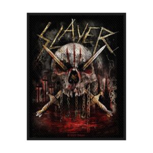 SLAYER - SKULL & SWORDS. Tygmärke