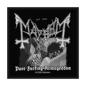 MAYHEM - PURE FUCKING ARMAGEDDON. Tygmärke